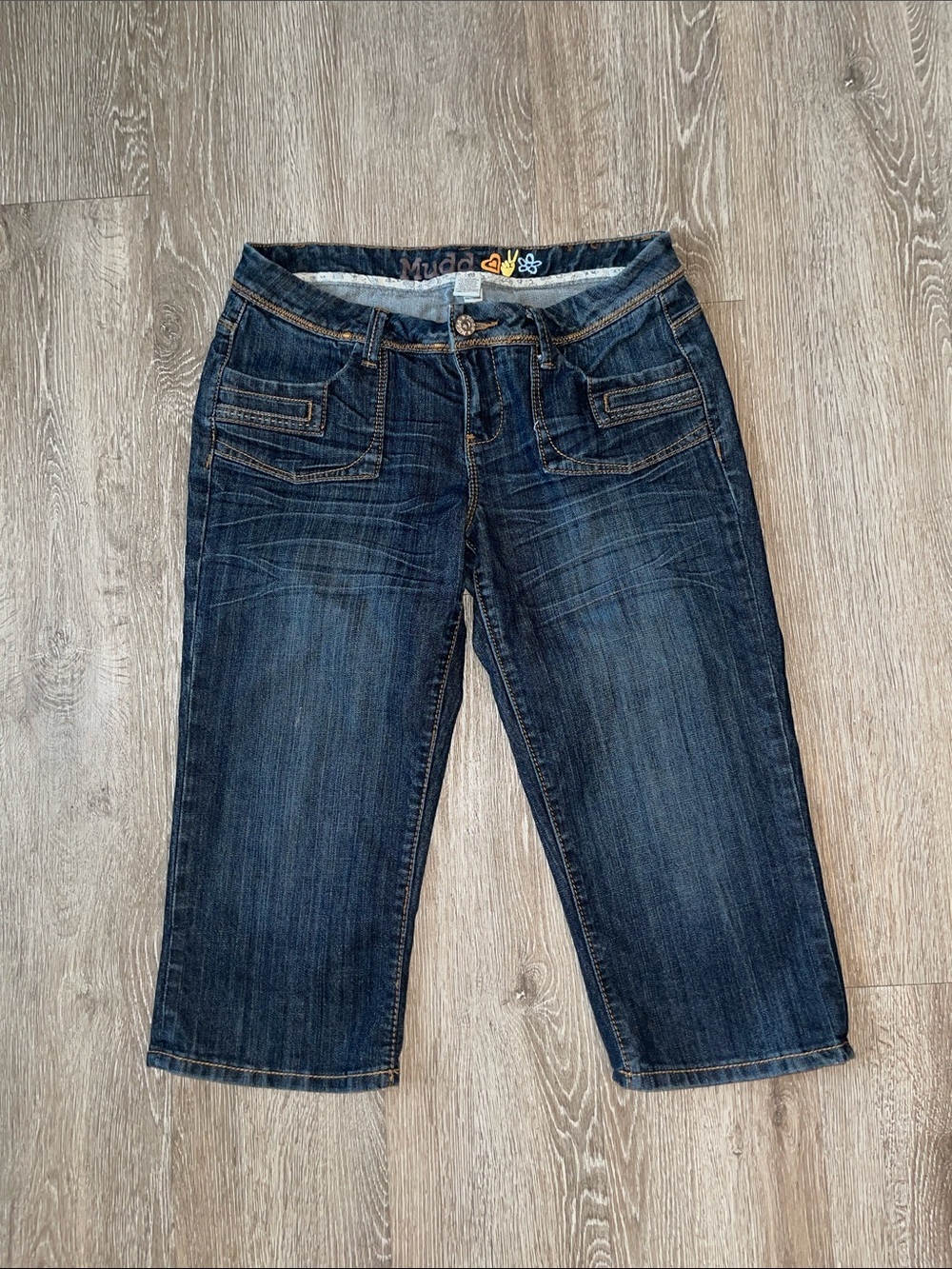 Mudd Y2K low rise dark denim jean flap pocket capri pants size 11